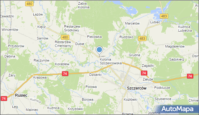 mapa Kolonia Szczercowska, Kolonia Szczercowska na mapie Targeo